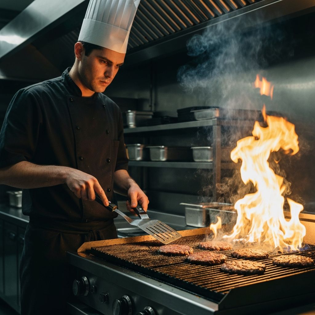 Chef grilling burgers